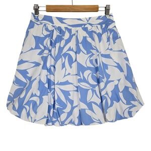 Monteau Los Angeles Women's Blue White Abstract Floral Bubble Skirt Pockets Sz L